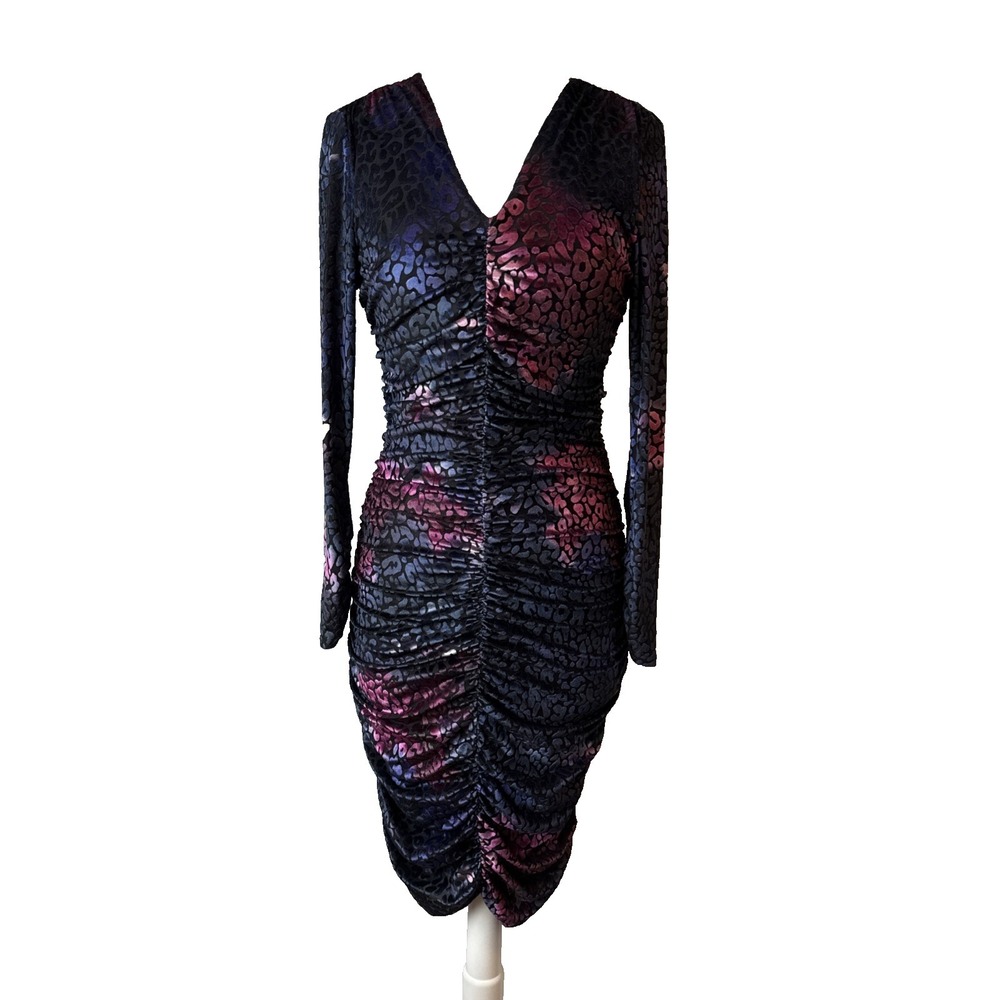 Nicole Miller Animal Print Velvet Burn Out Bodycon Dress 6‎ Romantic Goth 90s